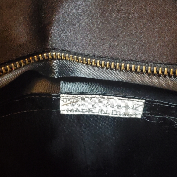 Vintage Italian Black Evening Bag Velvet Satin 80s Clutch Double Chain Gold - Picture 5 of 10